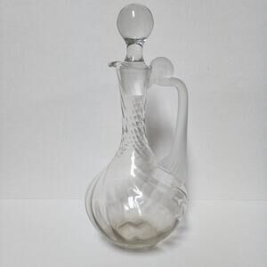 Romanian Tall Swirl Patten Crystal Decanter Stopper Frosted Handle